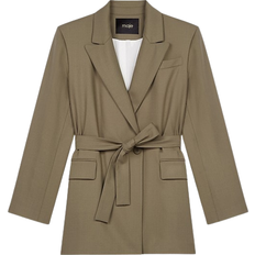 Maje Vie Belted Blazer - Khaki