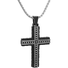 Lynx Two Tone Cross Pendant Necklace - Silver/Black