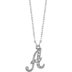 1928 Jewelry Script Initial Necklace - Silver/Transparent