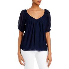 Navy blue blouse Rebecca Taylor Puff-Sleeve Top - Navy