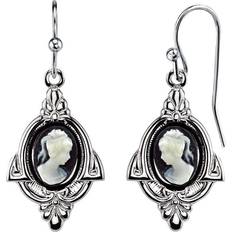 1928 Jewelry Cameo Drop Earrings - Silver