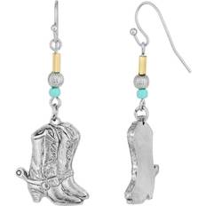 1928 Jewelry Accent Western Boots Drop Earrings - Silver/Gold/Turquoise