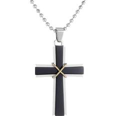 Lynx Tri-Tone Cross Pendant Necklace - Silver/Gold/Black