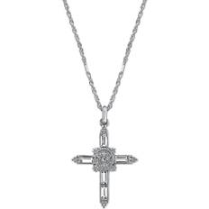 Symbols of Faith Cross Pendant Necklace - Silver/Transparent