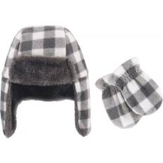 Hudson Baby Trapper Hat and Mitten Set - Charcoal/White Plaid (10154882)