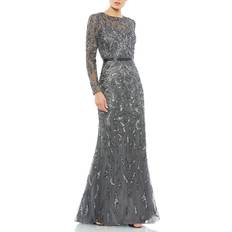 Mac Duggal Beaded Long Sleeve Evening Gown Charcoal Price