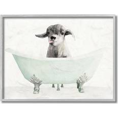 Stupell Baby Llama in a Tub Funny Animal Bathroom Drawing Framed Wall Framed Art 35.6x27.9cm