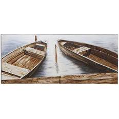 Olivia & May Coastal Pine Wood and Canvas Canoes At Dock Wall Decor 180.3x81.3cm