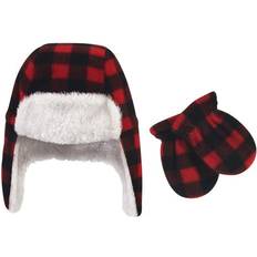 Hudson Baby Trapper Hat & Mitten Set -Black/Red Plaid