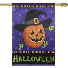 Northlight Seasonal Pumpkin in a Witch Hat Outdoor Garden Flag Purple