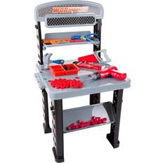 DNA Motoring Tools-00253 Adjustable Height Pneumatic Garage Seat Rolling Mechanic Stool with Tool Tray Storage