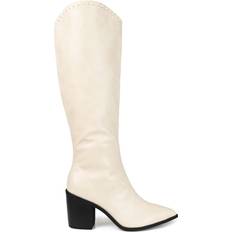 Beige - Women High Boots Journee Collection Daria Medium Calf - Bone