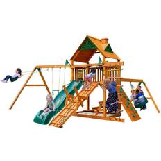 Playground Gorilla Playsets Frontier Wooden Swing Set with Tire Swing 2 Belt Swing and Built-in Picnic Table