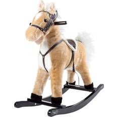 Rocking Horses on sale Happy Trails Brown Plush Rocking Horse on Wooden Rockers with Sounds