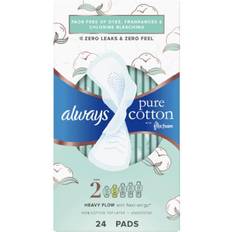 Menstrual Pads Always Pure Cotton with FlexFoam Size 2 Heavy Flow Pads with Wings 24-pack 24-pack