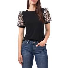 CeCe Mixed Media Puff Sleeve Crepe T-shirt - Rich Black