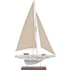 Olivia & May 22" x 14" Coastal Pine Wood and Linen Sailing Boat Sculpture Decoration 22"