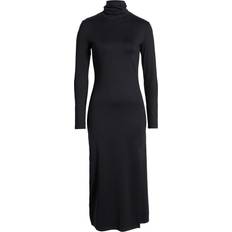 Susana Monaco Long Sleeve Turtleneck Slit Midi Dress - Black