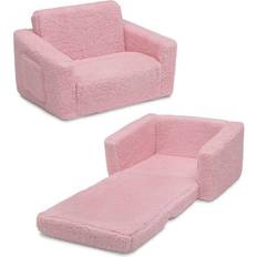 Pink Armchairs Delta Children Cozee Flip-Out Sherpa 2-in-1 Convertible Chair to Lounger for Kids
