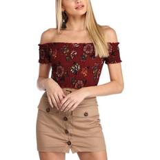 Windsor Smocked Away Crop Top - Burgundy