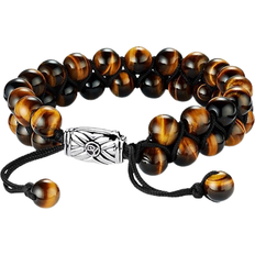 David Yurman Spiritual Beads two Row Woven Bracelet - Silver/Tiger Eye