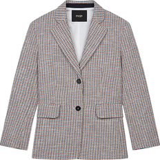 Maje Houndstooth Tweed Style Tailored Jacket - Blue