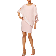 Pink - Short Dresses SL Fashions Metallic-Trim Capelet Sheath Dress - Faded Rose