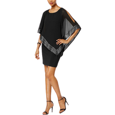 SL Fashions Metallic-Trim Capelet Sheath Dress - Black/Silver