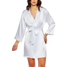 iCollection Women's Marina Lux 3/4 Sleeve Satin Robe - White