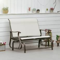 Outdoor Sofas & Benches OutSunny Cream White Metal Outdoor Double Glider Bench with Mesh Seat and Backrest Garden Bench