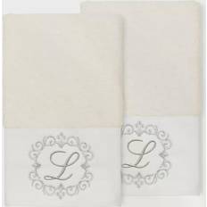 Set Of 2 Monogrammed Bath Towels Cream/k - Linum Home Textiles