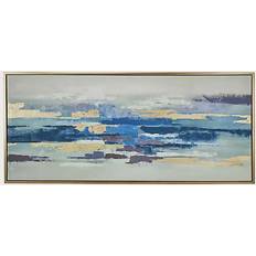 Ridge Road Décor Blue and Gold Abstract Framed Canvas Wall Art Framed Art 31.5x71"