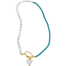 Adornia Lock and Heart Pendant Necklace - Gold/Pearl/Turquoise/White