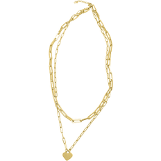 Adornia Layered Paper Clip Chain Heart Pendant Necklace - Gold