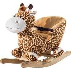 Rocking Horses Qaba Kids Brown Plush Rocking Horse-Style Giraffe Themed Ride-On Chair Toy With Sound