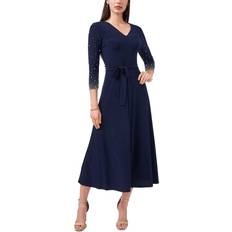 MSK V-Neck Beaded Midi Dress - Navy Blue