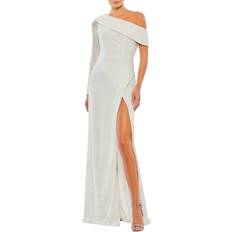 Mac Duggal Sequined Drop Shoulder Faux Wrap Gown - White