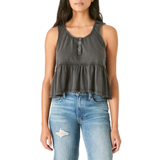 Lucky Brand Babydoll Henley Tank Top - Washed Black