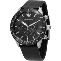 Emporio Armani Wrist Watches Emporio Armani Chronograph Leather Black Black