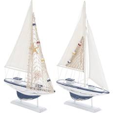 Willow Row White Wood Coastal Sail Boat Set of 2 WHITE One Size Figurine
