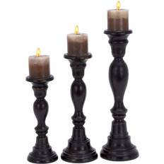 Black Candlesticks Mango Wood Farmhouse Holder, Set of 3