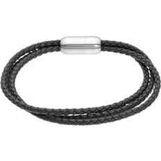 Lynx Stainless Steel Magnetic Lock Leather Bracelet - Black/Silver