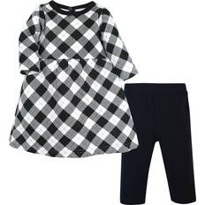 Hudson Baby Quilted Cotton Dress and Leggings - Black Gold Plaid (10119372)