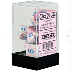 Chessex Festive Pop Art/Blue Polyhedral 7-Die Set Black