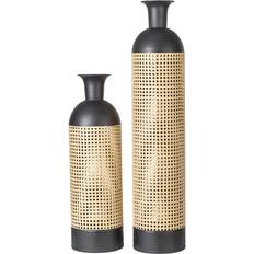 Vases GlitzHome Boho Decorative Floor Vases, Set of 2 Gold-Tone/Black Vase
