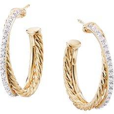 David Yurman Crossover Hoop Earrings - Gold/Diamonds