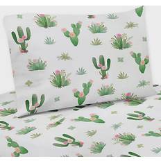 Sweet Jojo Designs Cactus Floral Bed Sheet Green, White, Pink (259.08x228.6)