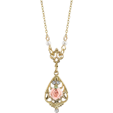 1928 Jewelry Porcelain with Crystal Accent Necklace - Gold/Diamonds