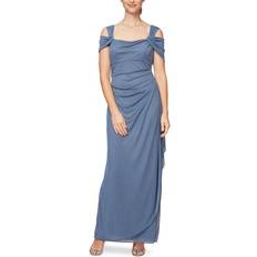 Alex Evenings Cold-Shoulder Draped Metallic Gown - Dusty Blue