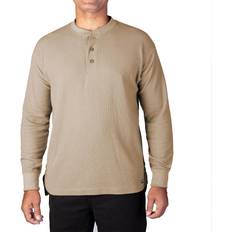 Smith Extended Tail Mini Thermal Knit Henley Pullover - Beige/Khaki